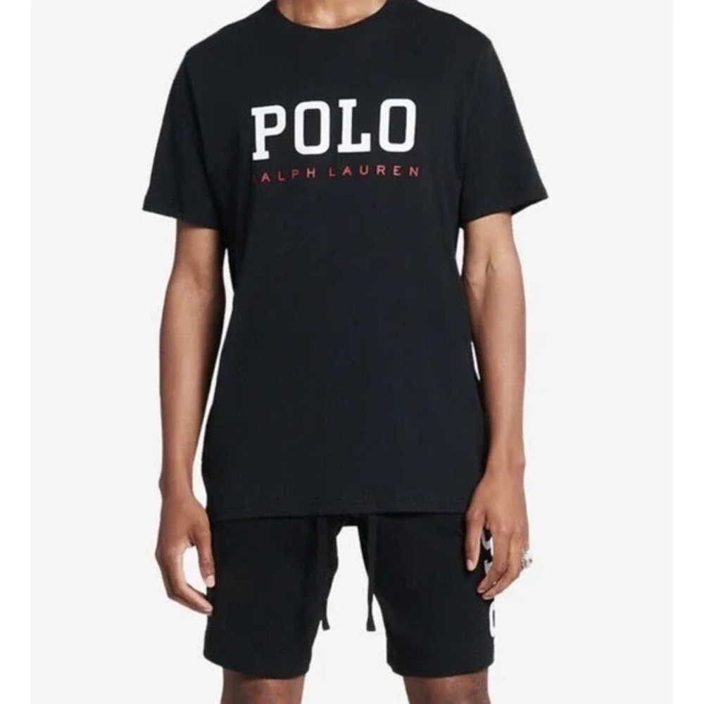 Mens Polo Ralph Lauren Black T-Shirt with Red Accent Size Large